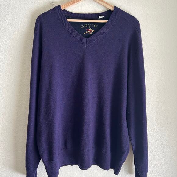 Orvis Sweater 100% Merino Wool Mens VNeck SZXL Purple Winter Comfortcore Classic - Picture 1 of 8